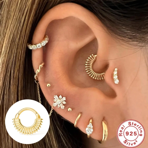 16G 925 Silver Daith Jewelry, Gold Helix Hoop, Cartilage Earrings, Hinged Clicker, Septum Ring, Helix Piercing Jewelry, Conch Rings, Gift