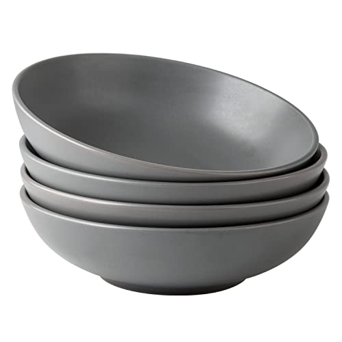 AmorArc 8.75‘’ Large Pasta Bowls, 42 ounce Wide Stoneware Bowls Set of 4 for Kitchen, Deep Bowls for Pasta/Salad/Fruit/Otmeal/Soup, Microwave&Dishwasher Safe-Matte Gray - Matte Grey