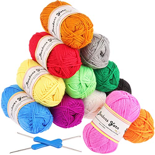 Häkelgarn 12x50g Wolle zum Stricken Fuyit acryl wolle Set Strickgarn Baumwolle für Häkeln und Kunsthandwerk - 12 Farben - Bunt