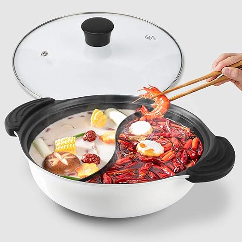 Kerykwan Food Grade Stainless Steel Aluminum Alloy Shabu Shabu Hot pot with Divider&Lid for Induction Cooktop Gas Stove Dual Sided Soup Cookware