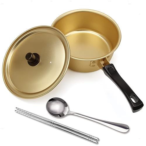 AHIER Ramen Pot, Korean Ramen Cooking Pot With Lid Spoon and Chopsticks, Korean Ramen Noodle Pot Fast Heating For Kitchen Cookware (Single Handle)