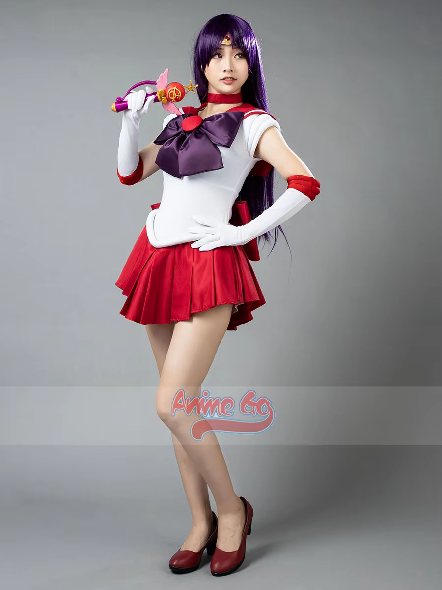 Anime Sailor Mars Hino Rei Cosplay Costume Dress Gloves Bows Red Suit Wig mp000570 - AliExpress 200000532