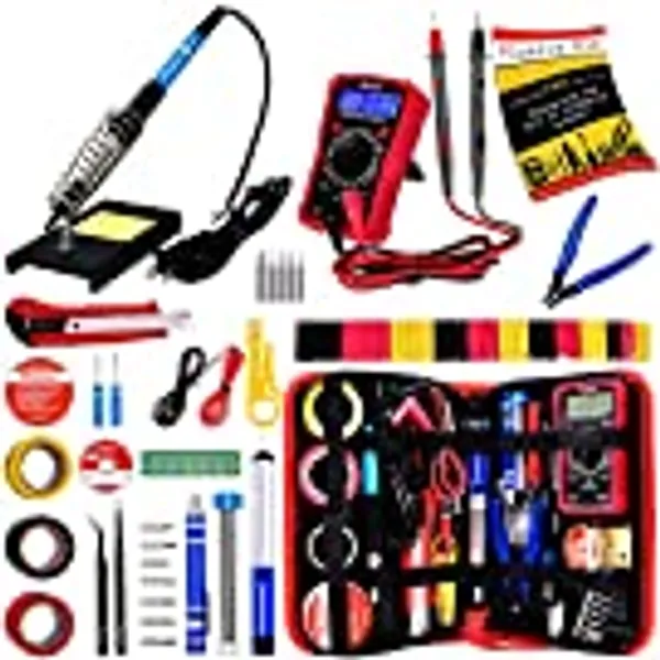 Soldering Iron Kit - Soldering Iron 60W Adjustable Temperature, Digital Multimeter, 5pcs Soldering Tips, Solder Wire, Stand, Desoldering Pump, Solder Wick, Tweezers, Paste [110V US Plug] from Plusivo