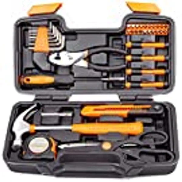 CARTMAN 39 Piece Tool Set General Household Hand Kit with Plastic Toolbox Storage Case Orange