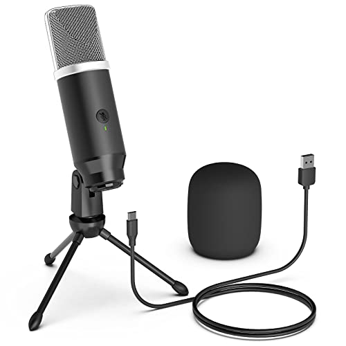 Lavales Condenser Microphone USB Microphone with Tripod for Streaming, Podcast Vocal Recording Gaming Conference Computer Microphone (Silver) - Silver