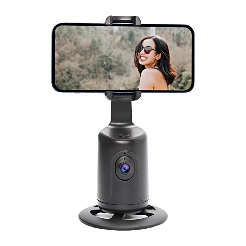 Kulee Auto Face Tracking Tripod, 360° Rotation Tracking Phone Holder, No App Required, Rechargeable Battery, Smart Selfie Stick, AI Smart Phone Holder for Streaming Video Live Vlog Chat (Black) - Black