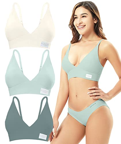 Livona Bras for Women - 3 Pack Sports Bra Bralettes with Support Workout Tops Wireless Bra Cami Crop Tank Tops - Small - Salted Sea/Blue/White
