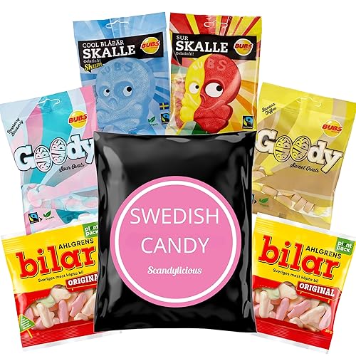 Swedish Candy Mix - Bubs Godis, Ovals, and Skalle - Ahlgrens Bilar - Both Sweet and Sour Gummies from Sweden - 6 Bags of Treats