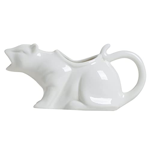 Puking Cat Gravy Boat, 8.5 Oz Ceramic Sauce Boat for Gravy, Warming Sauces, Salad Dressings, Milk, Novelty Cat Gift for Animal Lovers(White) - White