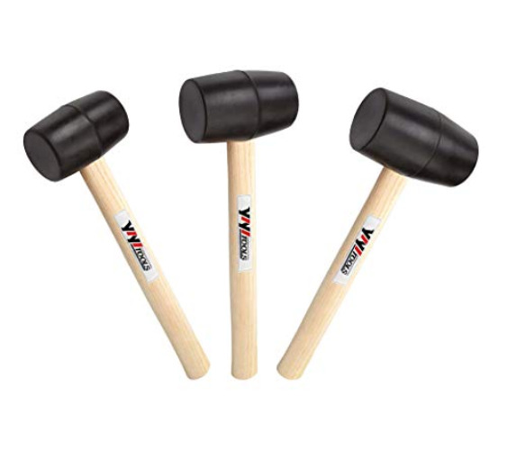 YIYITOOLS Rubber Mallet Set with Wood Handle,3 Piece/8oz,16oz & 24oz,Black,Lightweight and Durable - Set
