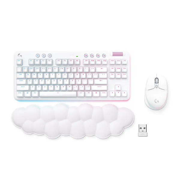 Logitech G715 Wireless Mechanical Gaming Keyboard with LIGHTSYNC RGB Lighting, Lightspeed, Clicky Switches (GX Blue), and Keyboard Palm Rest, PC and Mac Compatible, White Mist - Wireless Clicky Keyboard