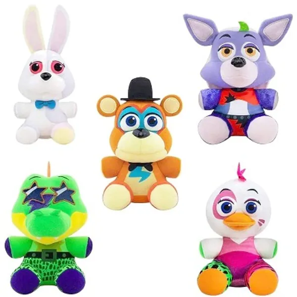 Hao-zhuokun Five Nights At Freddys Plush Toy Set Glamrock Freddy Chica Montgomery Gator Roxanne Wolf Vanny From Security Breach Cute PP Plush Stuffed Doll For Kids Birthday Gift