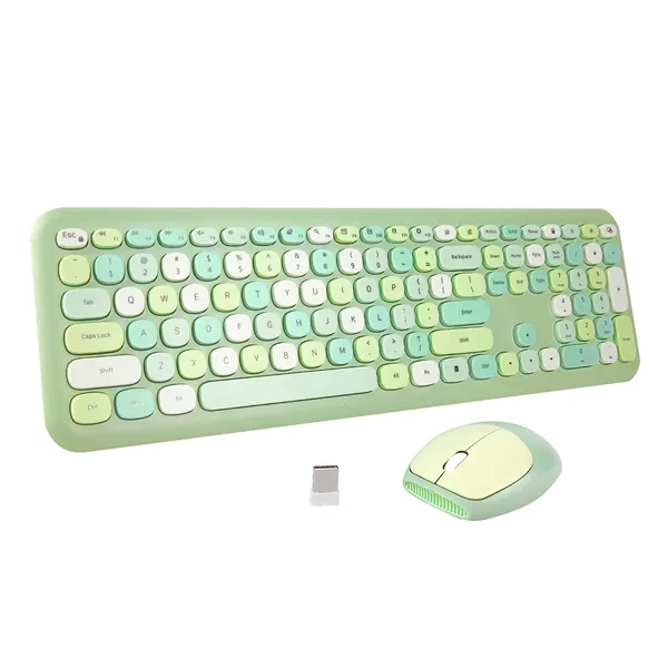 Wireless Keyboard and Mouse Combo, Cute multifunctional 110-Key Typewriter Retro Round Keycaps Keyboard, Compatible with Android, Windows, PC, Tablet, Perfer for Home and Office Keyboards (Green)