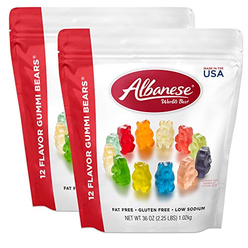 Albanese World's Best 12 Flavor Gummi Bear Family Share Snack Pack, 36oz Bags of Candy (Pack of 2), Back to School Lunchbox Treats - 12 Flavor Bears - 36 Ounce (Pack of 2)
