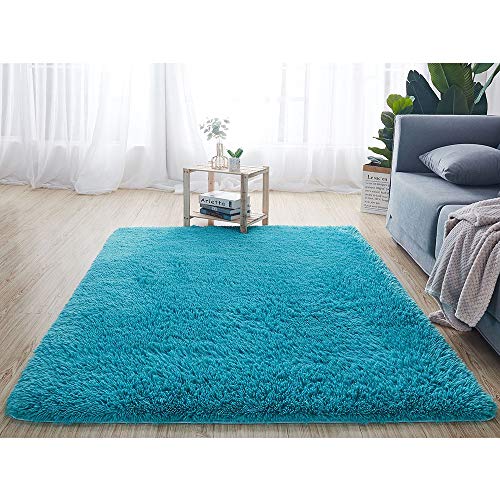 Treer Teppiche Wohnzimmer Mehrfarbig, Fluffy Anti-Skid Wohnzimmerteppich Langflor Quadrat Carpet, Schlafzimmer Esszimmer Kinderzimmer Decor (Blau,80 * 120cm) - 80*120cm - Blau