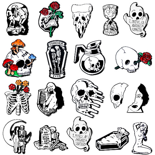 20 Pcs Skull Spooky Skeleton Enamel Pins Set