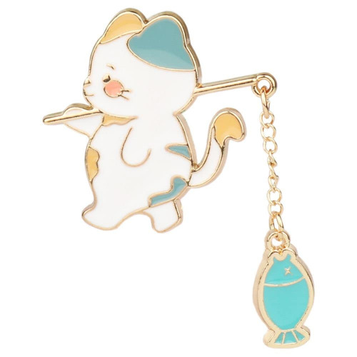 Cat Fishing Enamel Brooch Pin