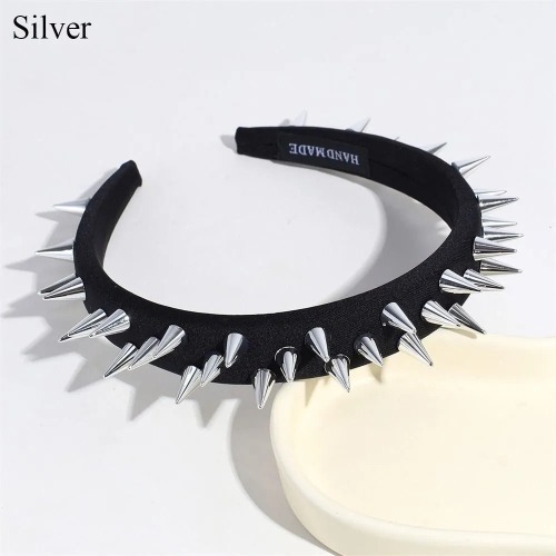 Black Alt Punk Spike Headband - silver