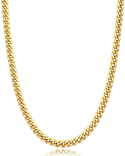 Momlovu Gold Chain Silver Chain for Men Boys, 18K Gold Plated Men's Necklaces Chain Cool Cuban Link Chain for Men Hip-Hop 4mm/6mm 18/20/22/24/26inch - 18 - 4.0mm-18k gold plated
