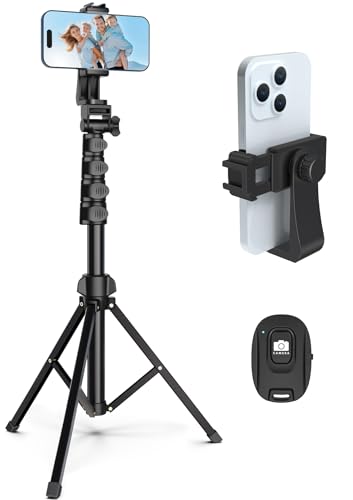 Liphisy 64” Tripod for Cell Phone & Camera, Phone Tripod with Remote and Phone Holder, Portable Tripod for iPhone, Phone Tripod for Video Recording, Cell Phone Tripod Mount Stand for Cellphone - 64 in