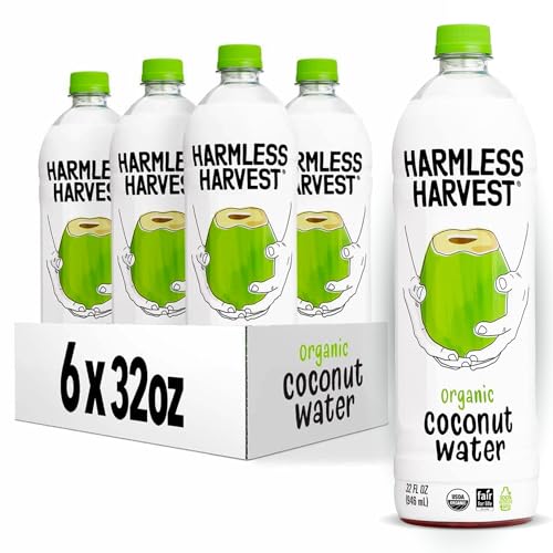 Harmless Harvest Coconut Water Organic Drink 32 Fl Oz - Natural Electrolyte Hydration, No Sugar Added, No Artificial Ingredients, Original Coconut Water, 6 Pack - 32 Fl Oz (Pack of 6)