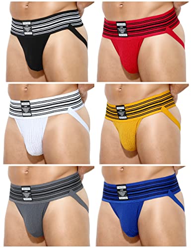 Casey Kevin Jockstraps For Men Jock Strap Wide Waistband Athletic Supporters Sexy Underwear - Ck2213-multicolor(6-pack) - Medium