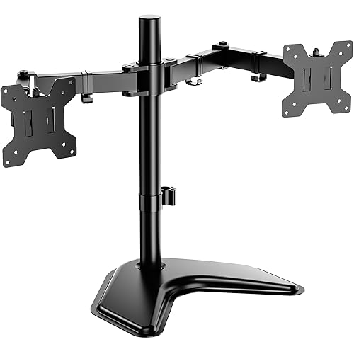 WALI Free Standing Dual LCD Monitor Fully Adjustable Desk Mount Fits 2 Screens up to 27 inch, 22 lbs. Weight Capacity per Arm, with Grommet Base (MF002), Black - Black