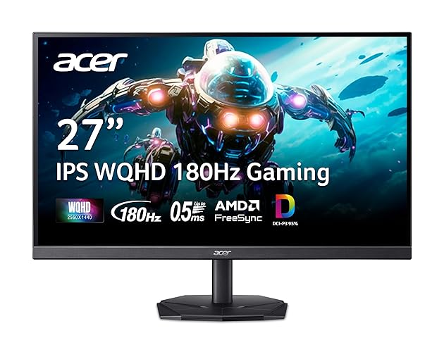 Acer Nitro 27" WQHD 2560 x 1440 IPS Gaming Monitor | AMD FreeSync | Up to 180Hz Refresh | Up to 0.5ms | DCI-P3 95% | HDR 10 Support | 1 x Display Port 1.2 & 2 x HDMI 2.0 | KG271U N3bmiipx - 27-inch WQHD