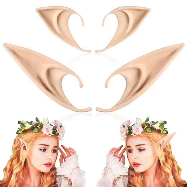 2 Pairs Elf Ears - Medium and Long Style Cosplay Fairy Pixie Elf Ears Soft Pointed Ears Tips Anime Party Dress Up Costume Masquerade Accessories Halloween Elven Vampire Fairy Ears (2 Pairs) - 2 Pairs