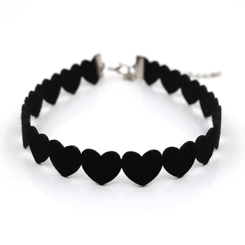 Heart Shaped Goth Black Velvet Choker Necklace - black
