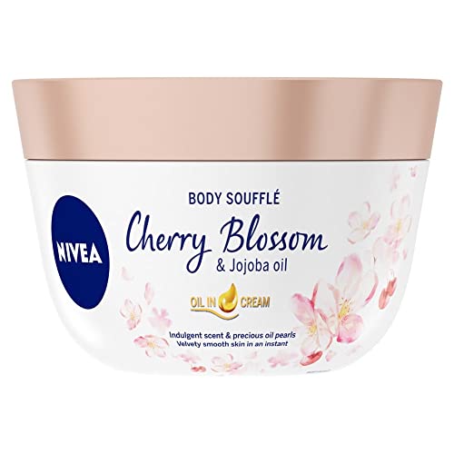 NIVEA Body Cream Souffle Cherry Blossom & Jojoba Oil Moisturiser (200ml), Moisturing Body Cream for Very Dry Skin, Leaves Skin Feeling Velvety Smooth - Cherry - 200 ml (Pack of 1)