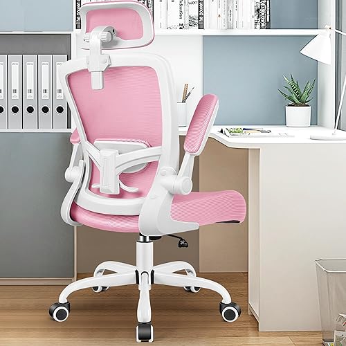 FelixKing Ergonomic Office Chair, Headrest Desk Chair Office Chair with Adjustable Lumbar Support, Home Office Swivel Task Chair with High Back and Armrest, Adjustable Height Gaming Chair(Pink) - 918-H - Pink