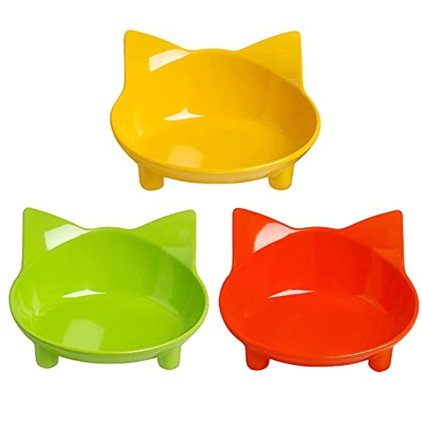 Skrtuan Cat Bowl Cat Food Bowls Non Slip Dog Dish Pet Food Bowls Shallow Cat Water Bowl Cat Feeding Wide Bowls to Stress Relief of Whisker Fatigue Pet Bowl of Rabbits Puppy(3 Pack)