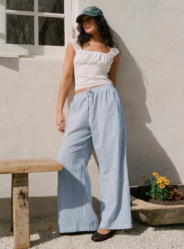 Holiday Tie Front Pant Blue/ White Stripe Petite | AU 4 / Blue/white Stripe