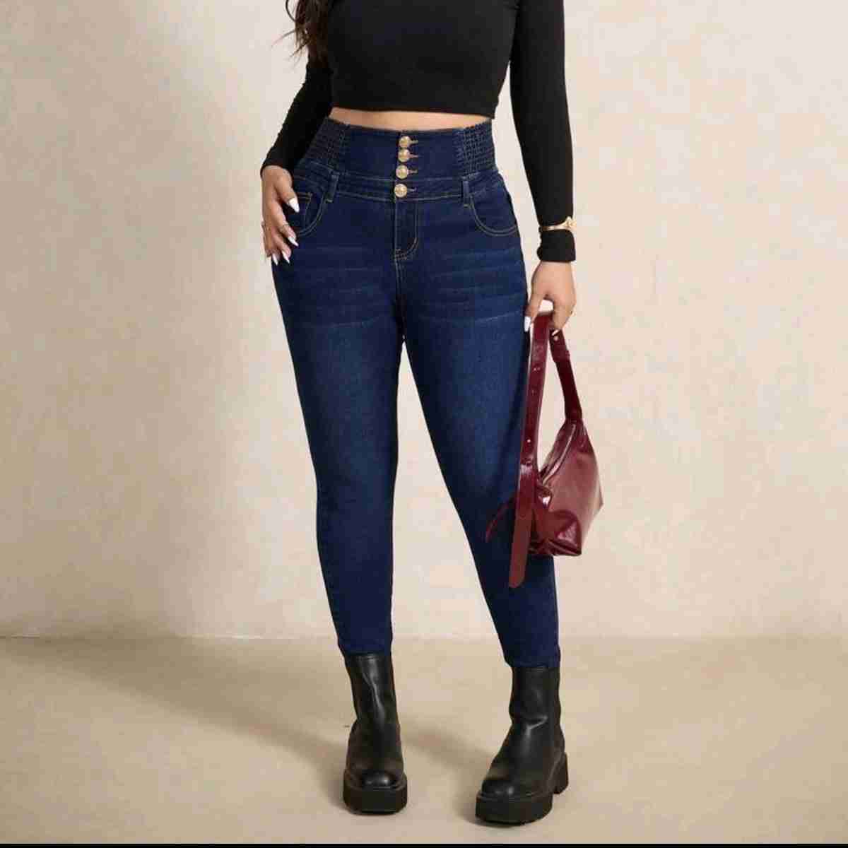 High waist dark blue jeans 