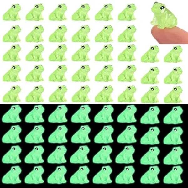 Shappy 70 Pcs Resin Mini Frogs Green Frog Miniature Figurines Animals Luminous Frogs Miniature Glow in The Dark Tiny Frogs Garden Landscape Micro DIY Ornament Accessories for Home Decor