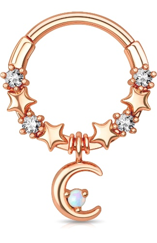 Melighting Septum Rings 16G, Moon Septum Jewelry, Opal Clear CZ Daith Piercing Jewelry Surgical Steel 316L Star Helix Earring Dangle Cartilage Earrings Body Piercing for Women 