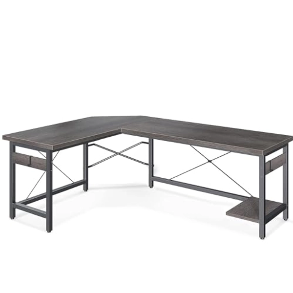 Coleshome 59" L Shaped Gaming Desk, Corner Computer Desk, Sturdy Home Office Computer Table, Writing Desk, Larger Gaming Desk Workstation, Grey Oak