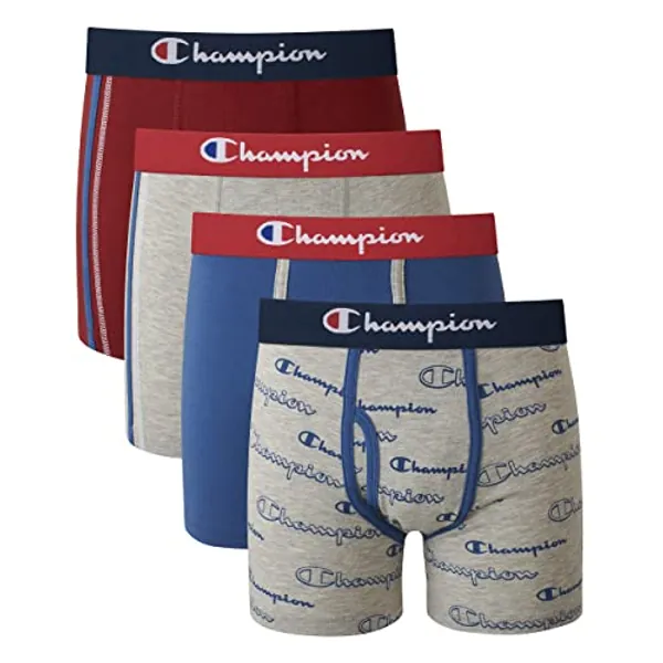 Champion Boys' Underwear, Cotton Stretch Boxer Briefs, Moisture-Wicking, Assorted 4-Pack - Large - Grey/Red/Navy