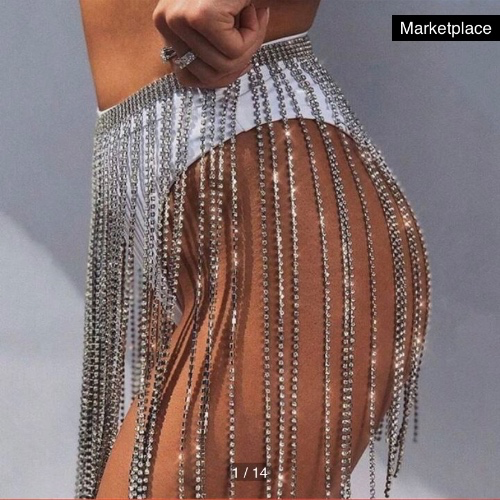 Sexy And Fashionable Full Rhinestone Waist Chain And Chest Chain With Tassel Design, Ideal Accessory For Belly Dance Performances, Stage Shows Or Nightclub Party Outfits
