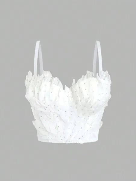 SHEIN ICON Feather Decorated Hook Eye Back Bustier Cami Top
