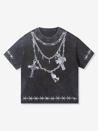 BOUNCE BACK© Deconstructed necklace print T-shirt | black / L