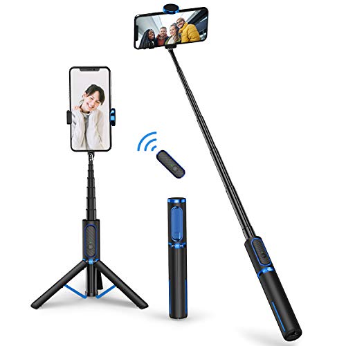ATUMTEK Bluetooth Selfie Stick Tripod, Extendable 3 in 1 Aluminum Selfie Stick with Wireless Remote and Tripod Stand 270 Rotation for iPhone 13/12/11 Pro/XS Max/XS/XR/X, Samsung and Smartphone Blue - Blue