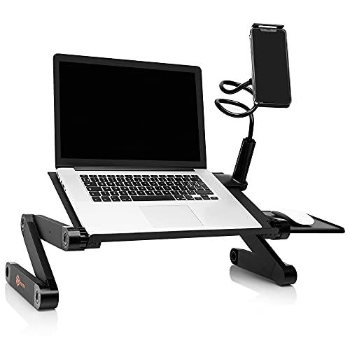 Laptop Stand for Bed- Portable Laptop Table -Folding Laptop Table - Laptop Stand Adjustable Height with Phone Holder and Mouse Pad Ergonomic Laptop Desk for Couch Computer Riser by Erosso, black