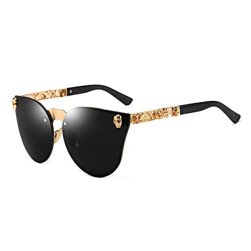Dollger Rimless Skull Design Cat Eye Sunglasses UV400 Protection - C2:frameless Gold Frame+black Lens