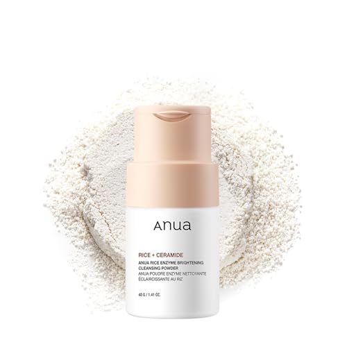 ANUA RICE ENZYME BRIGHTENING CLEANSING POWDER, Rice Mask, Ceramide, Gentle Face Wash for Brightening, Radiant Skin, Facial Cleanser for Dry Skin, Korean Skincare, Fragrance Free, 40g/1.41fl.oz.