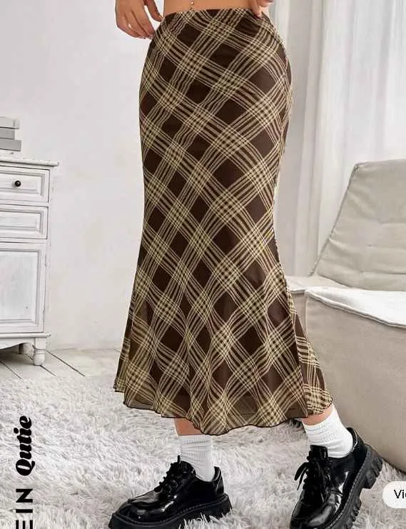 Plaid Print Mermaid Hem Skirt