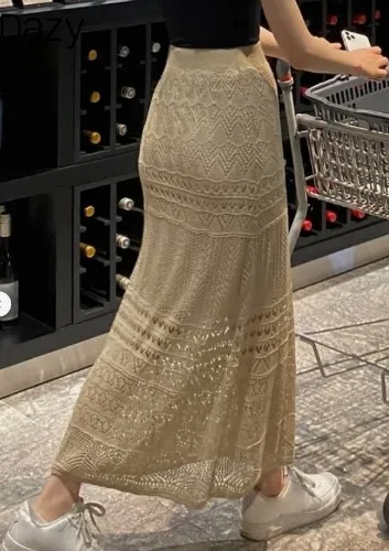 High Waist Pointelle Knit Skirt