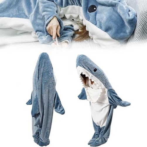Shark Blanket Adult, Shark Blanket Super Soft Cozy Flannel Hoodie, Shark Shark Blanket Hoodie, Shark Sleeping Bag Wearable Blanket for Adults Kids(M) - M(4'7"-5'2"/ 77-110lb)