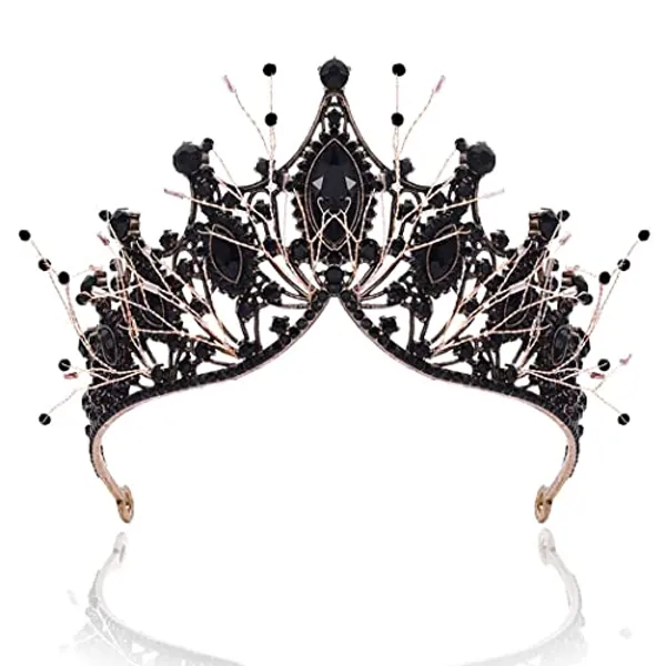 Kilshye Baroque Black Crown Rhinestone Queen Crowns Wedding Bridal Tiaras Prom Hair Accessories for Women and Girls